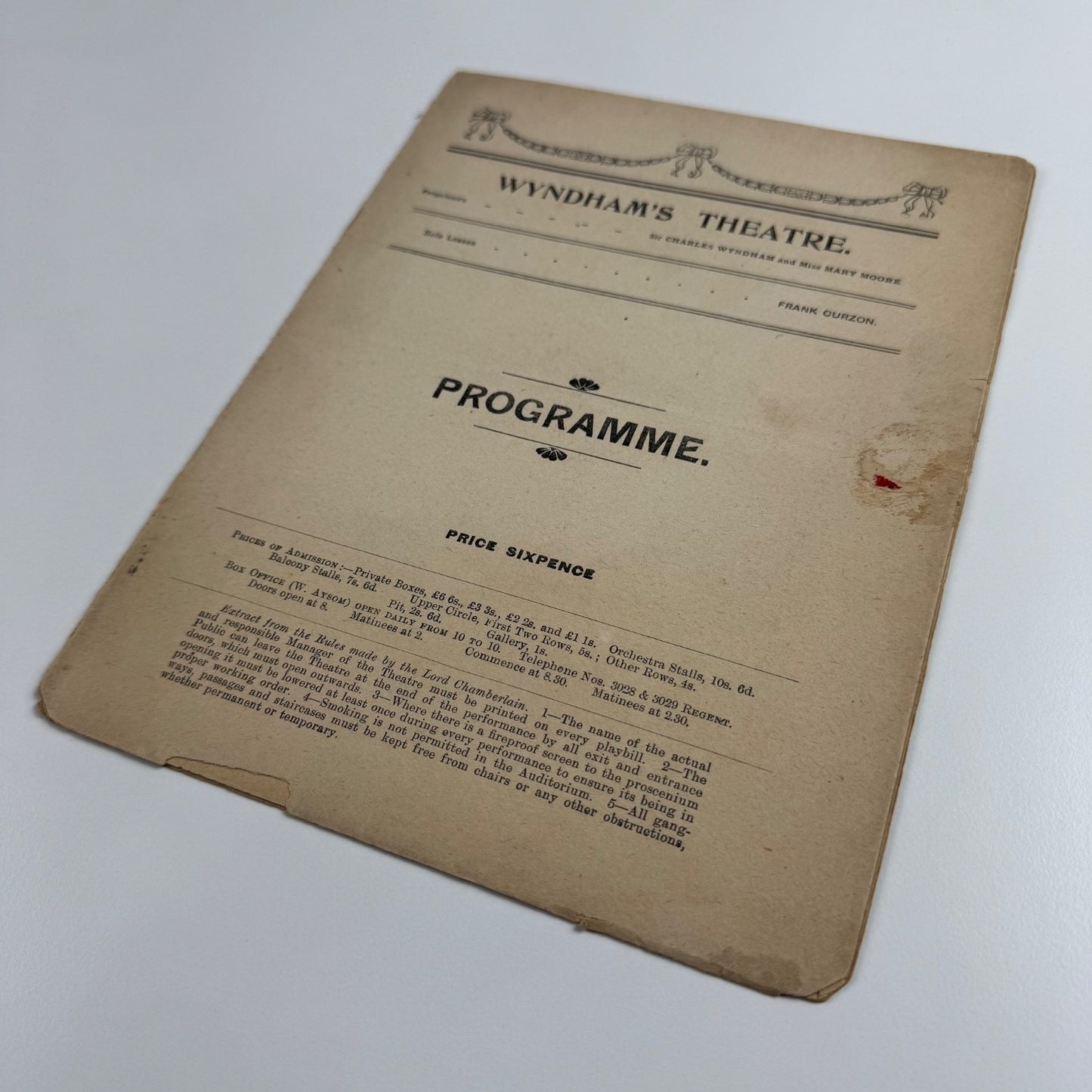 Programme Wyndham’s Theatre ‘Raffles’ by E.W. Hornung & Eugene Presbrey c.1914