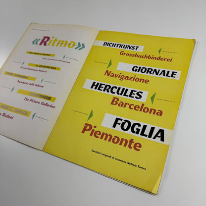 Ritmo type specimen leaflet for Società Nebiolo Aldo Novarase