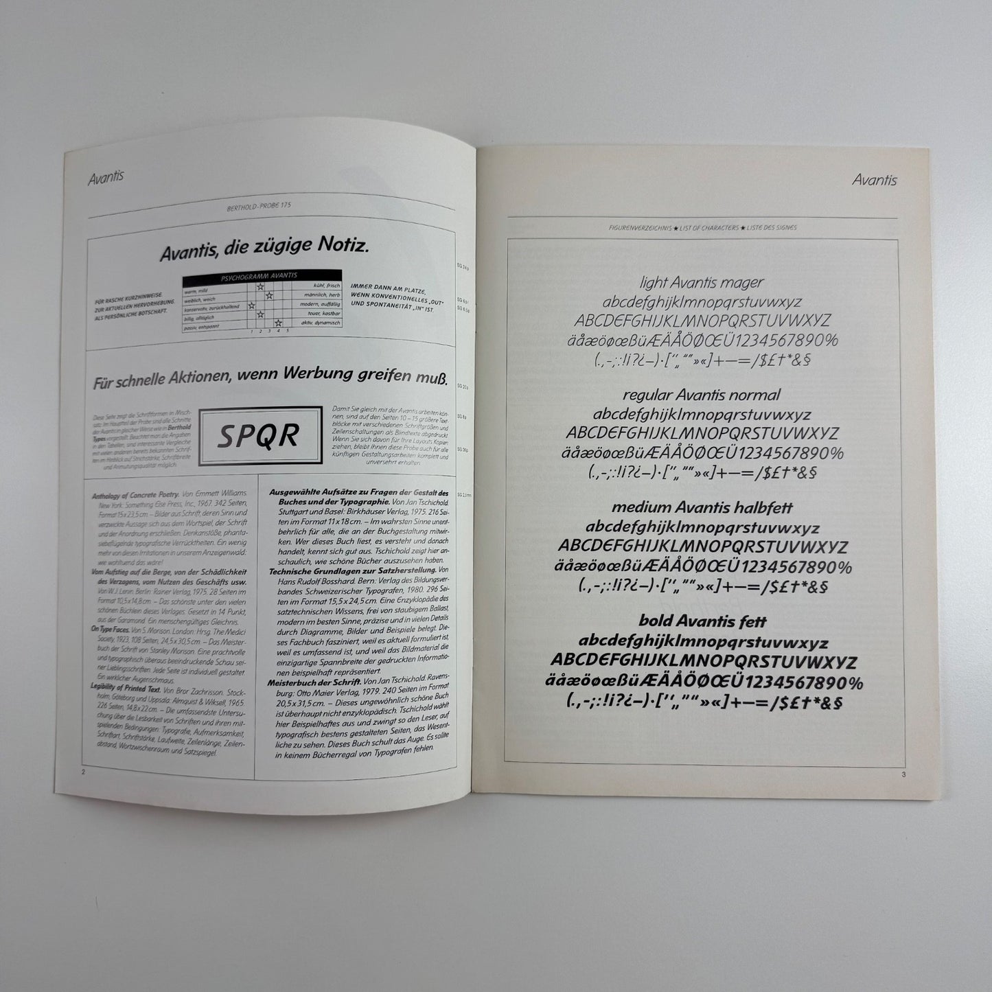 Type specimen booklet for Avantis | Berthold Types 176, undated