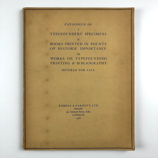 Birrell & Garnett Bookseller | Type founders and founts sales catalogue, 1928