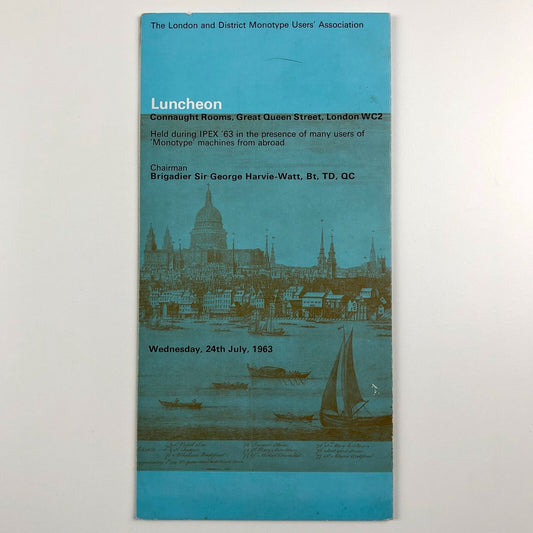 London and District Monotype [Corporation] Users' Association | Menu card, 1963