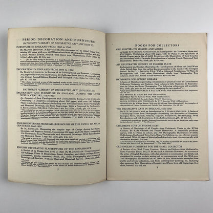 B. T. Batsford – List of books on Decoration, and Architecture | Undated c.1930s?