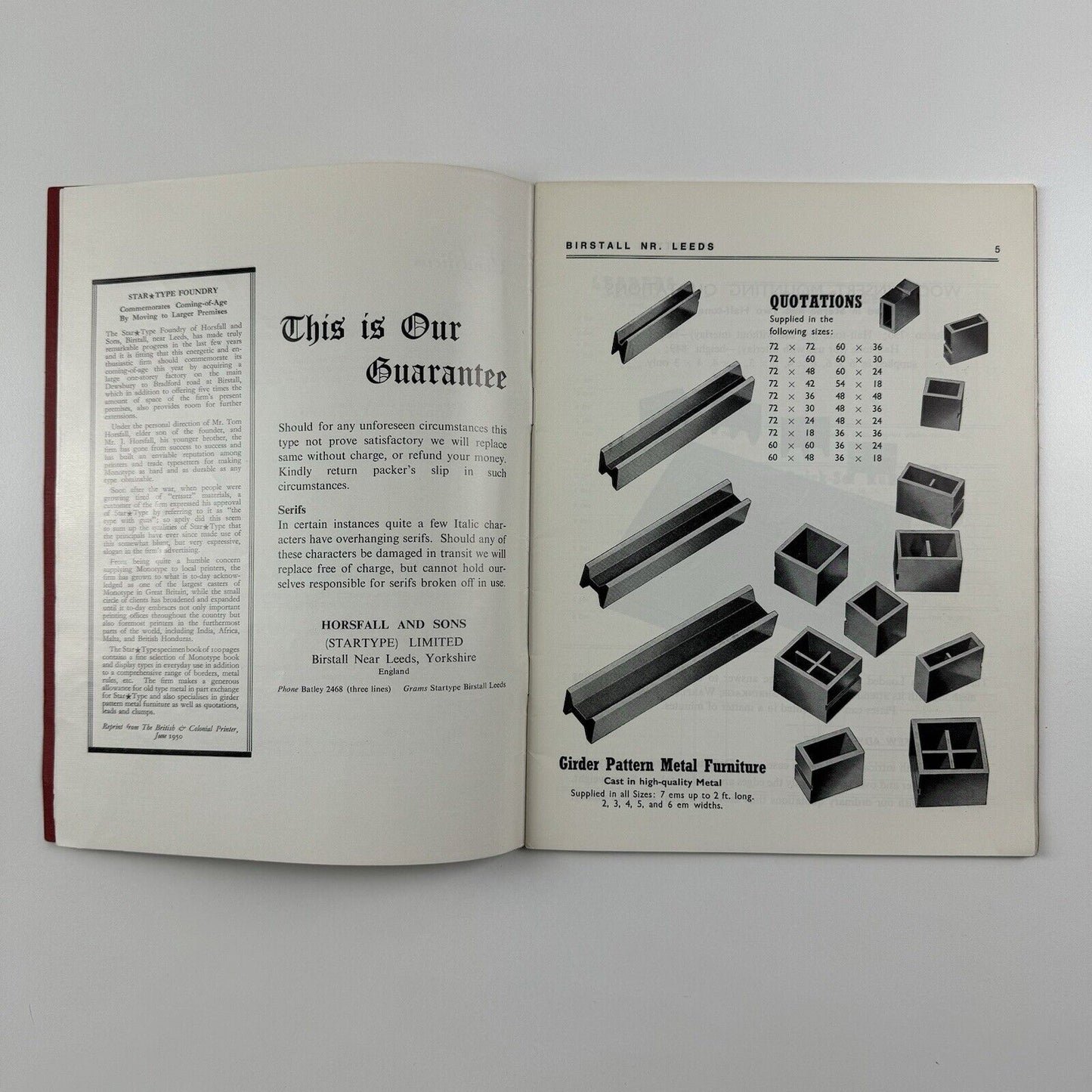 Type specimen booklet Star Type Horsfall & Sons Birstall c.1968