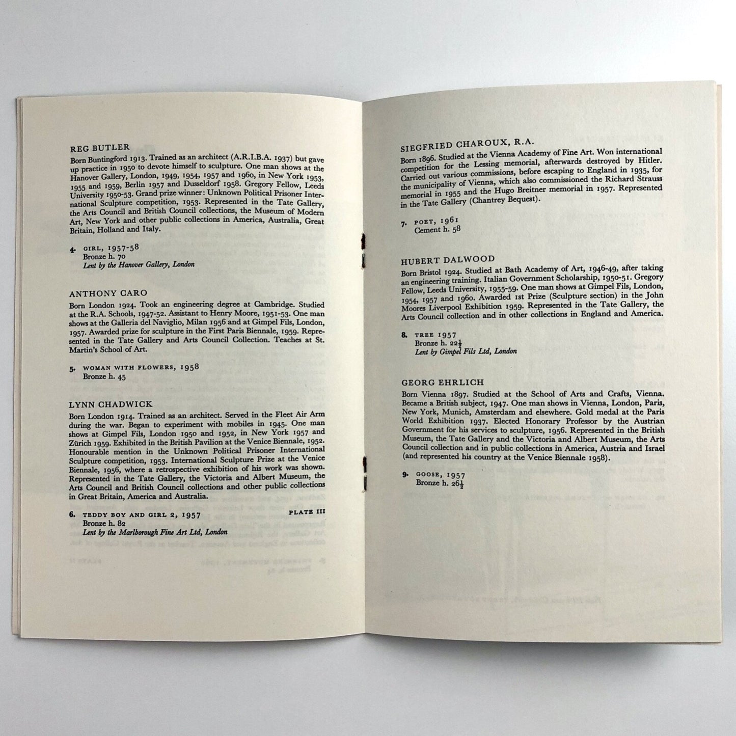 Contemporary British Sculpture | An Open Air Sculpture Exhibition arranged by The Arts Council of Great Britain | 1961 catalogue