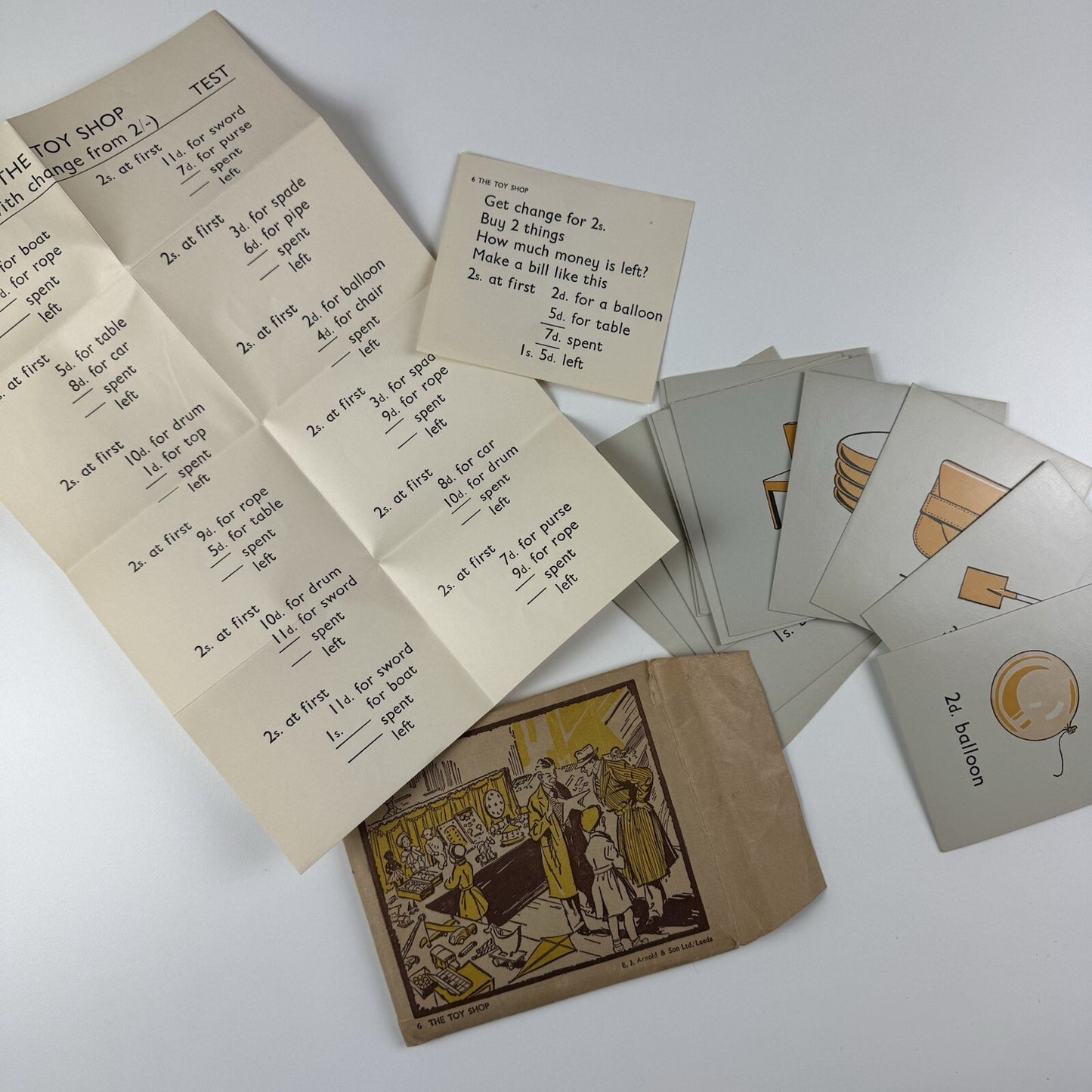No 6 The Toy Shop educational maths toy | E.J. Arnold c.1950s – 12 cards & 2 leaflets