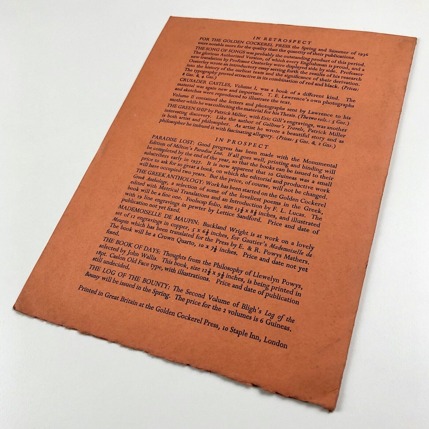 The Golden Cockerel Press prospectus | Autumn Publication, 1936