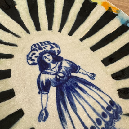 Francesca Kaye medium ceramic plate female figure folk art style signed