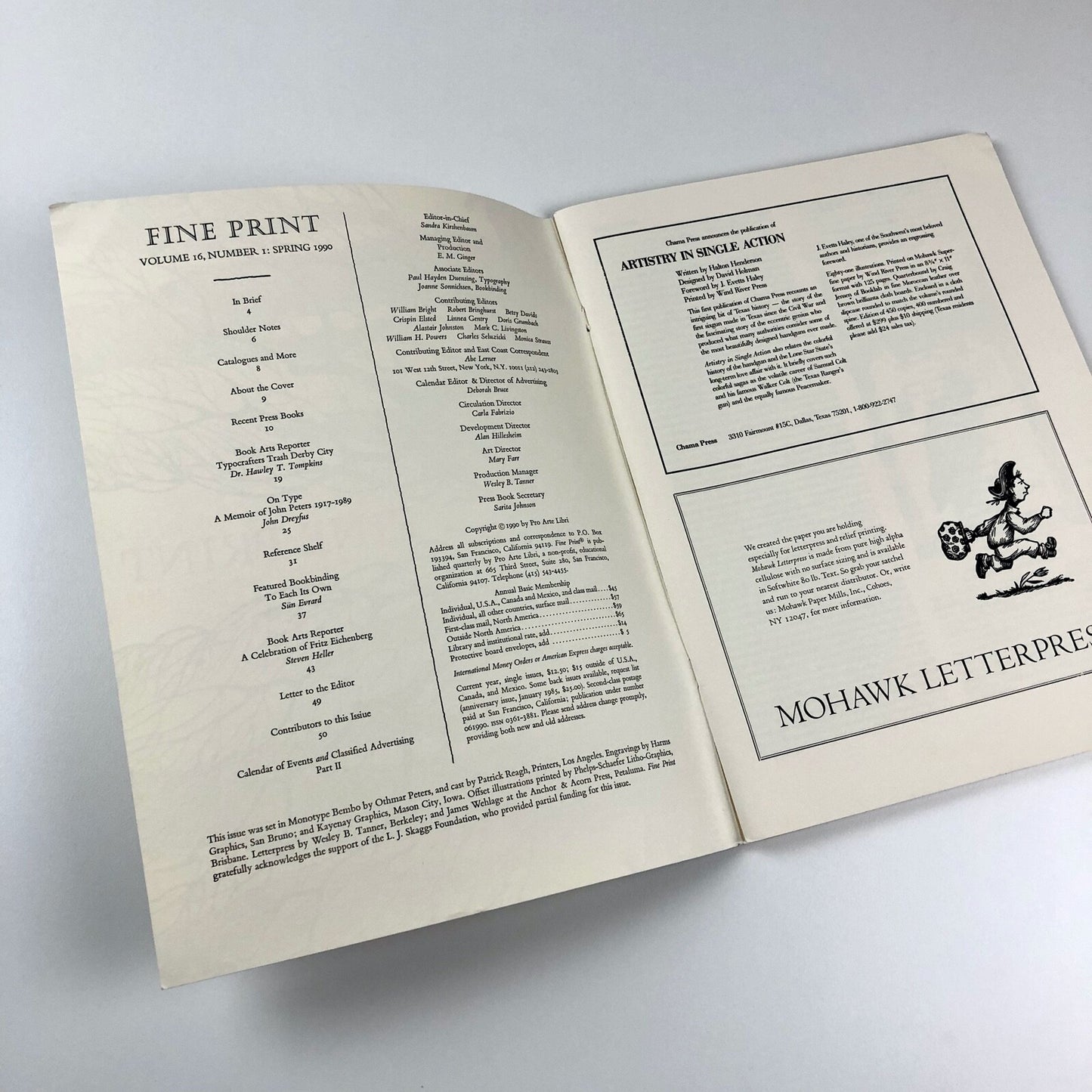 Fine Print. A Review for the Arts of the Book – Vol 16, No. 1, Spring 1990