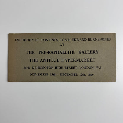 Leaflet for the exhibition Paintings by Sir Edward Burne-Jones | Pre-Raphaelite Gallery, Antique Hypermarket, London 1969