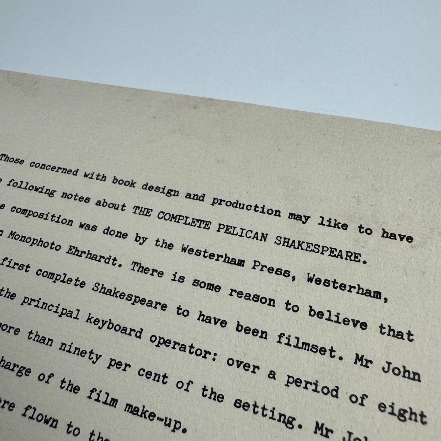 Leaflet: notes by Hans Schmoller on the Complete Pelican Shakespeare, c.1969