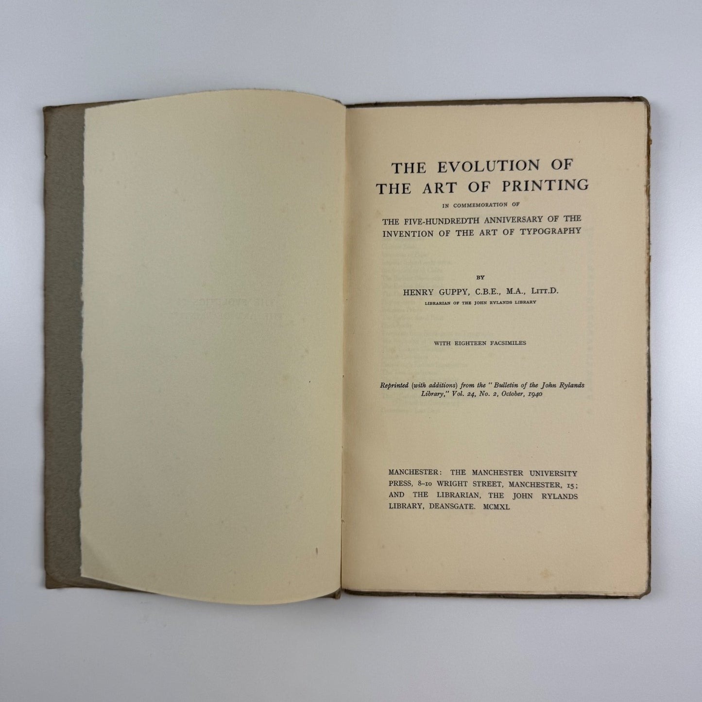 The evolution of the art of printing by Henry Guppy Manchester Univ Press, 1940