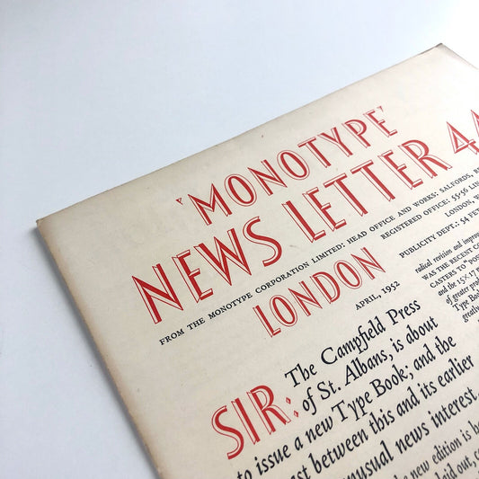 Monotype News Letter 44 | April 1952 – How and Why Type Faces Differ | Broadsheet