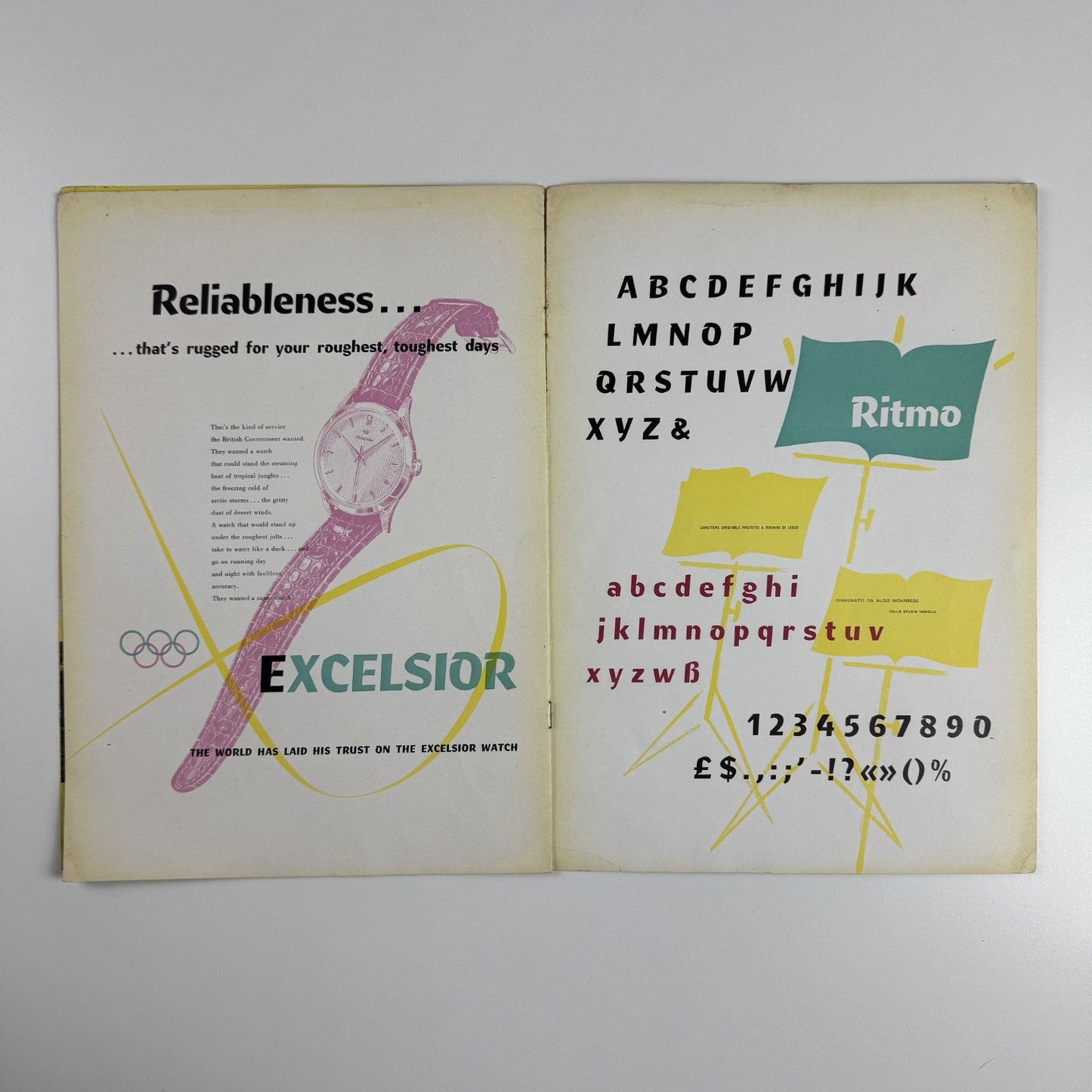 Ritmo type specimen leaflet for Società Nebiolo Aldo Novarase