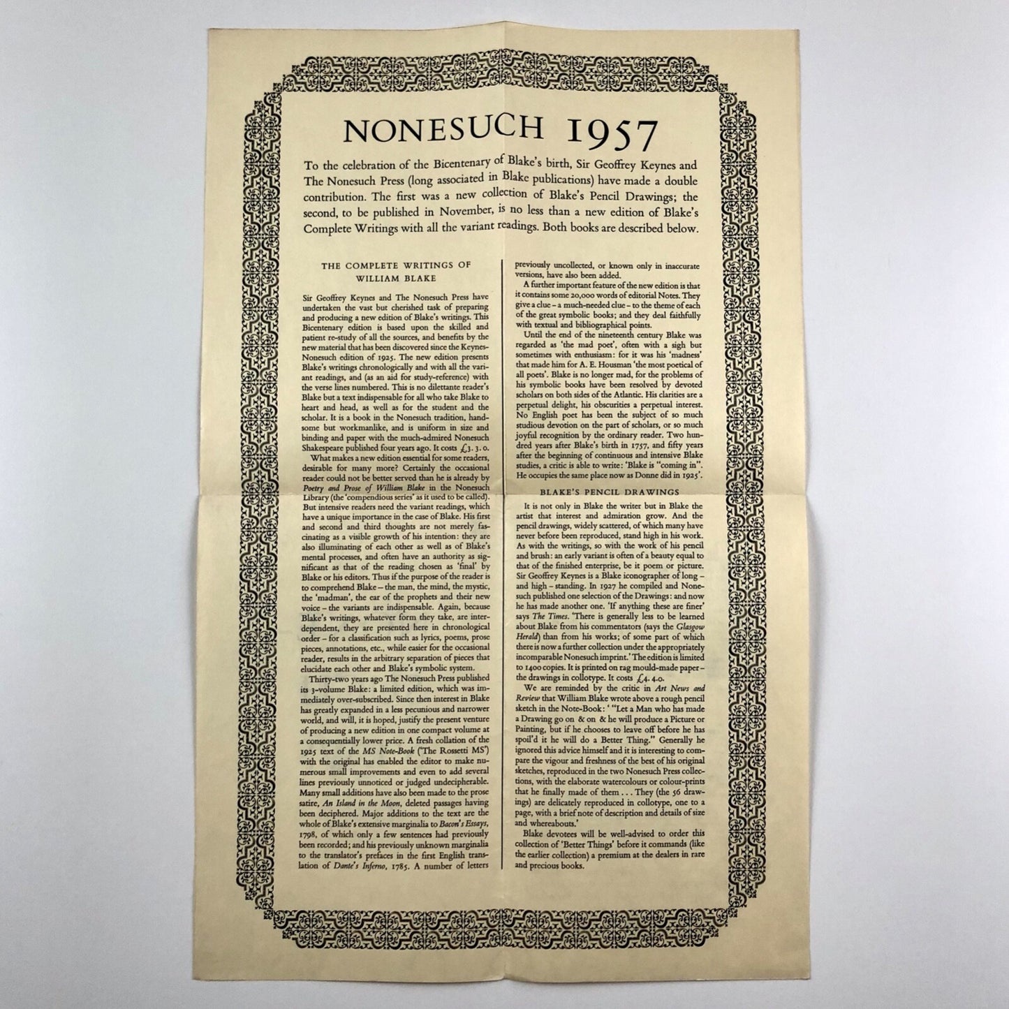 Nonesuch News 1957 | The Nonesuch Press – fold out leaflet