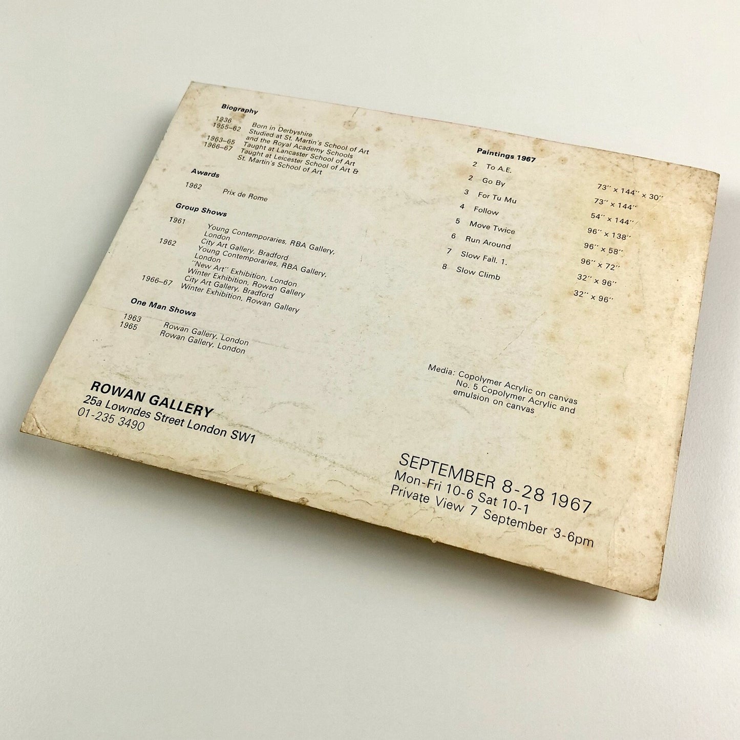 Jon Thompson – Recent Paintings | Rowan Gallery, London, 1967 | Promotional card