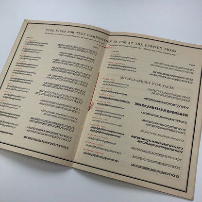 Type Faces in use at The Curwen Press | Type specimen brochure 1930s/40s?