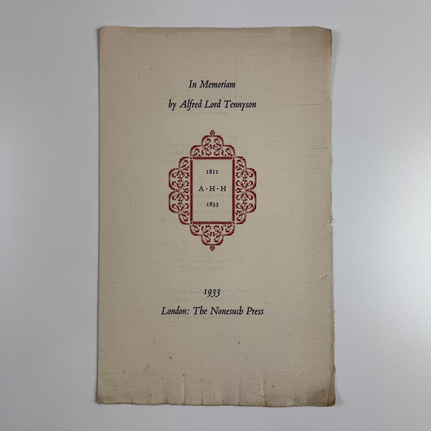 Prospectus for In Memoriam by Alfred Lord Tennyson. The Nonesuch Press, 1933
