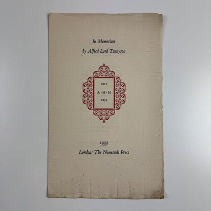 Prospectus for In Memoriam by Alfred Lord Tennyson. The Nonesuch Press, 1933