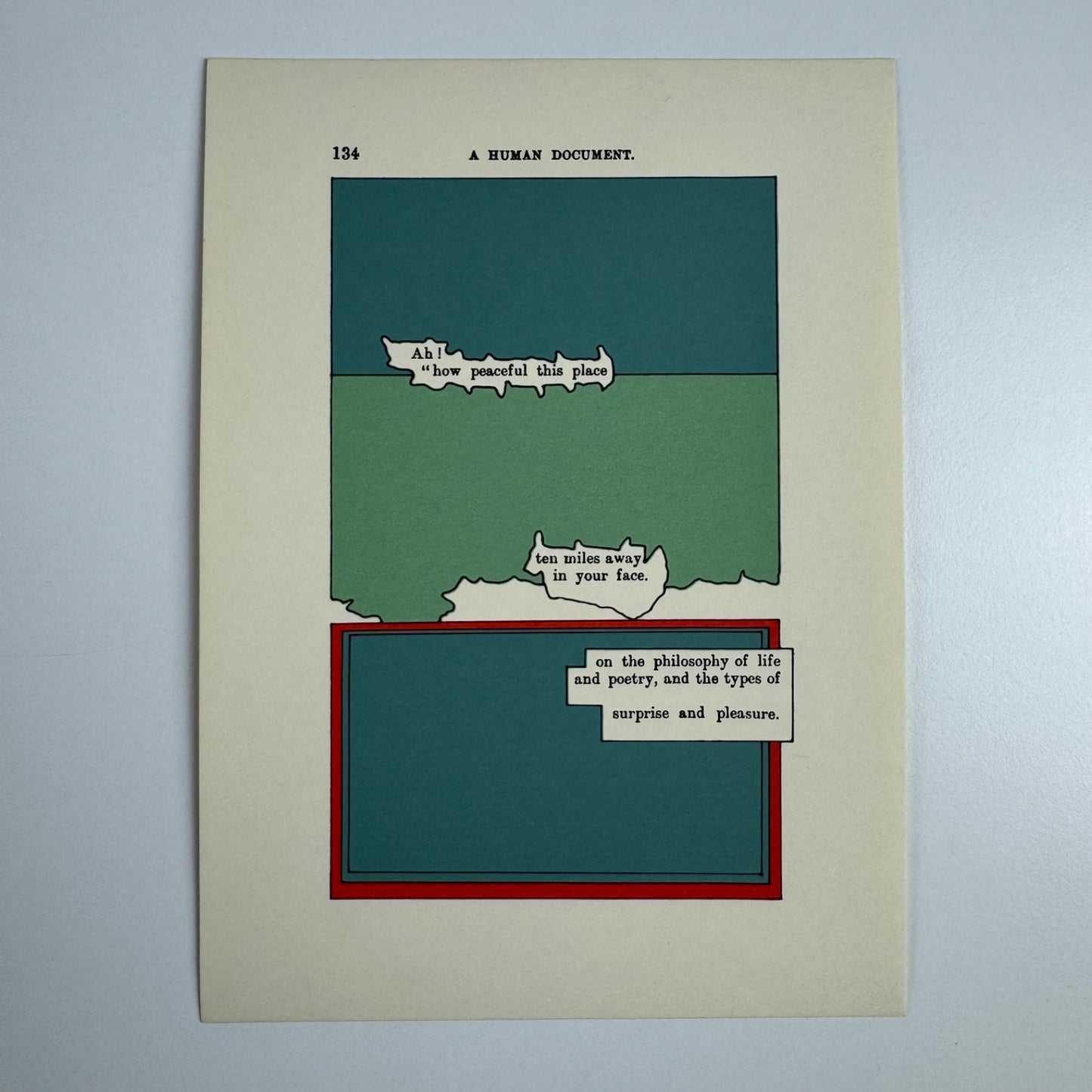 A Humument page 134 'Ah! "how peaceful' by Tom Phillips Tetrad Press, 1970