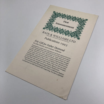 Promotional leaflet – Bain & Williams publications 1993 | Eric Gill, John Dreyfus