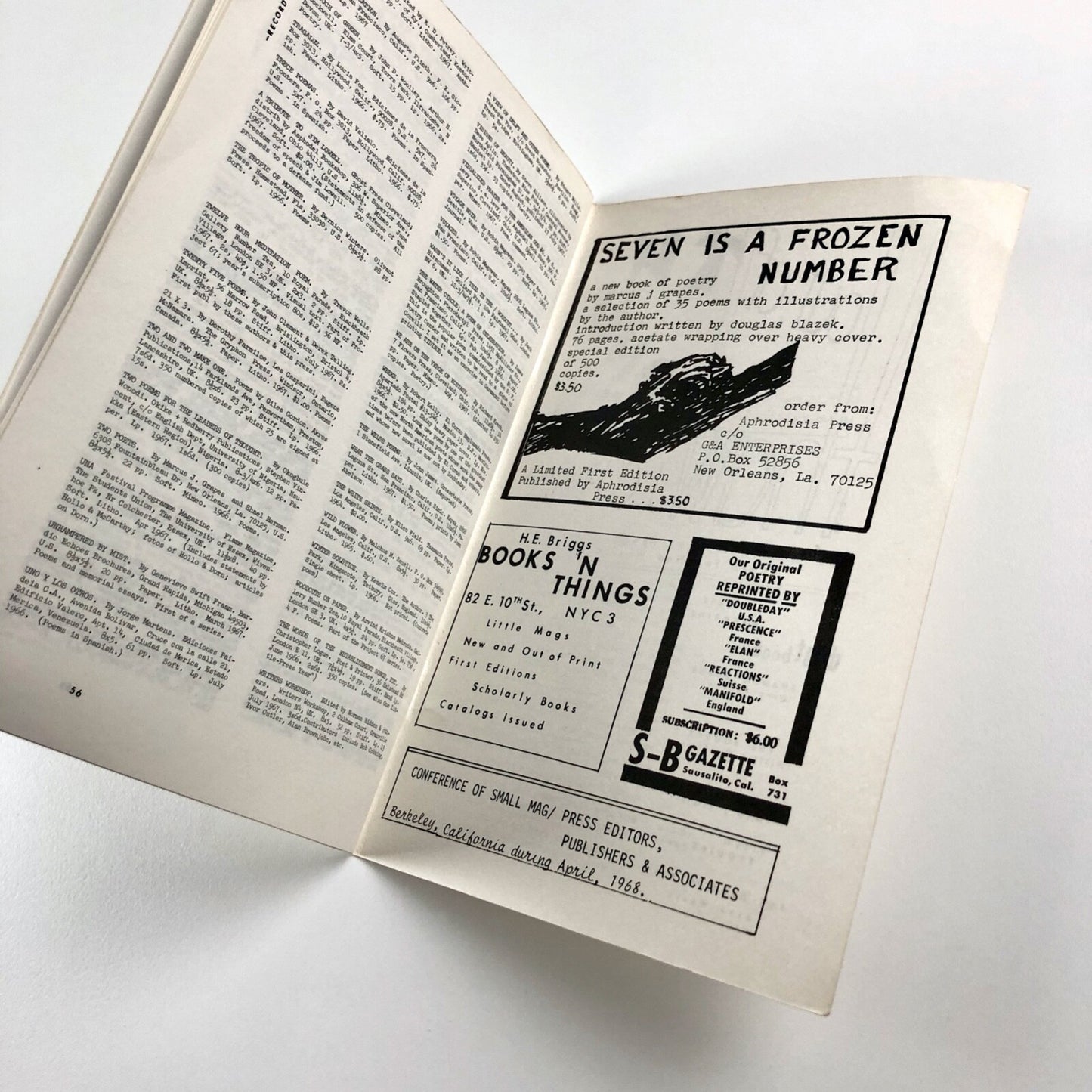 Small Press Review magazine – Vol. 1. No. 2 Fall, 1967