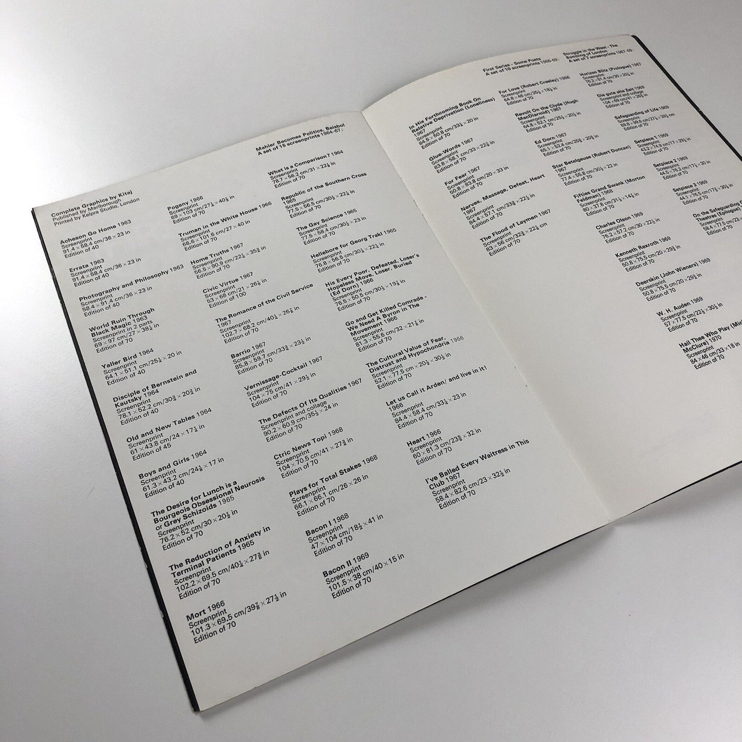 R.B. Kitaj Three Sets | Marlborough Graphics catalogue, 1970 | Typography by Gordon House