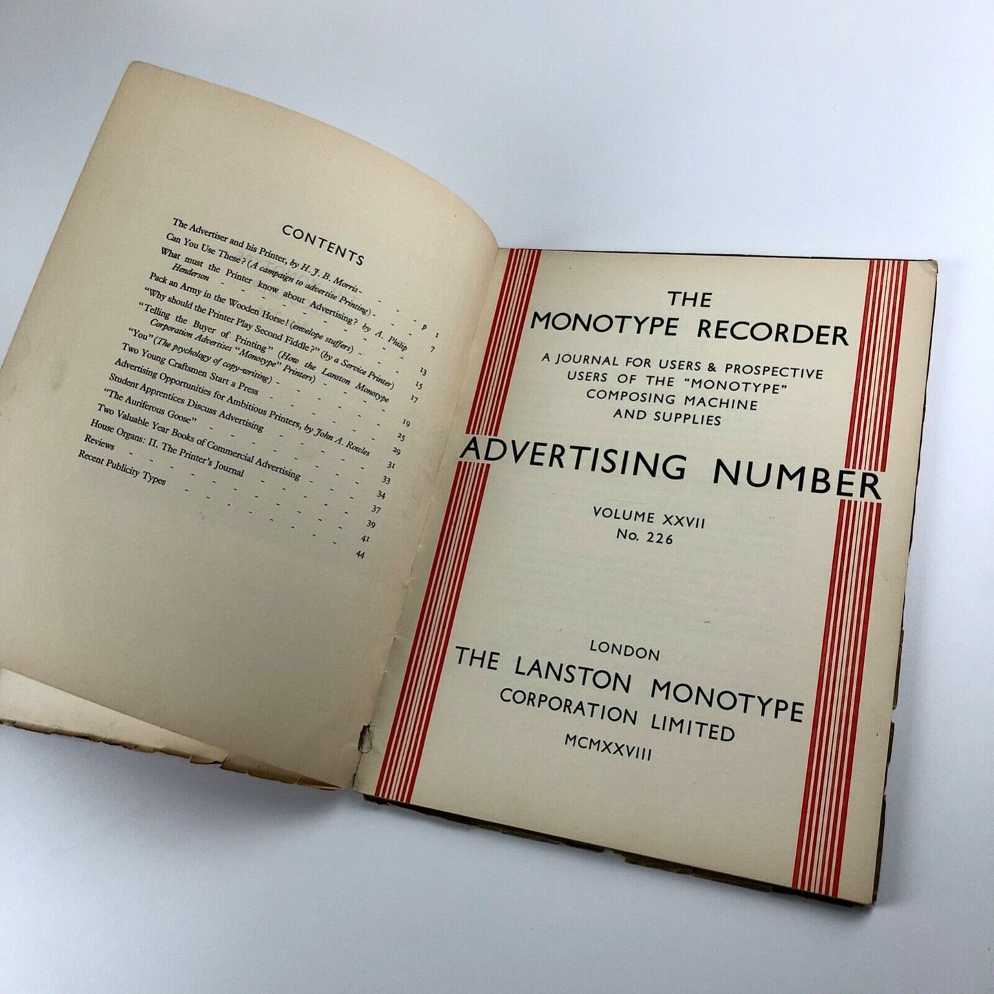 The Monotype Recorder – Advertising journal, July to October 1928 | Issue no 226
