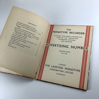 The Monotype Recorder – Advertising journal, July to October 1928 | Issue no 226