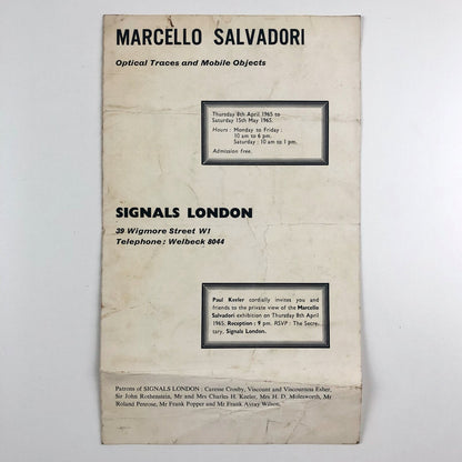 Marcello Salvadori. Optical Traces and Mobile Objects | Signals London, 1965 exhibition card