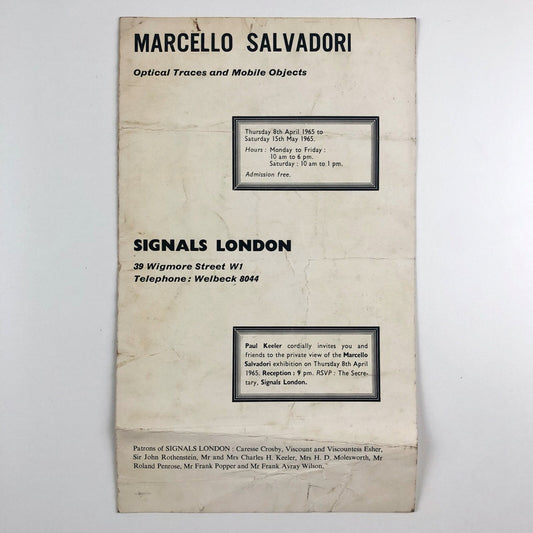Marcello Salvadori. Optical Traces and Mobile Objects | Signals London, 1965 exhibition card