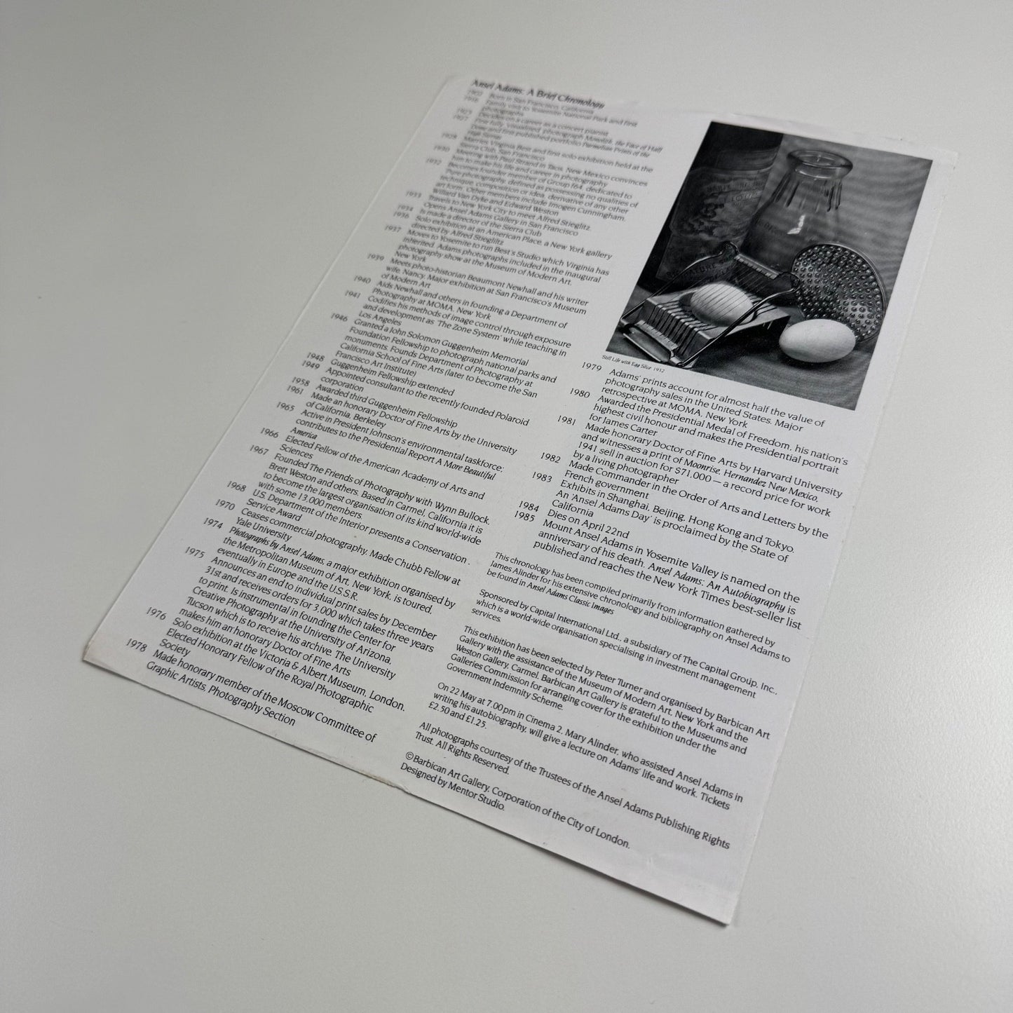 Leaflet for the exhibition Ansel Adams at The Barbican 1987