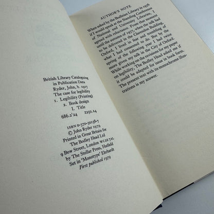 The Case for Legibility by John Ryder | The Bodley Head, 1979