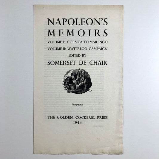 Napoleon's Memoirs Somerset de Chair | The Golden Cockerel Press prospectus, 1944