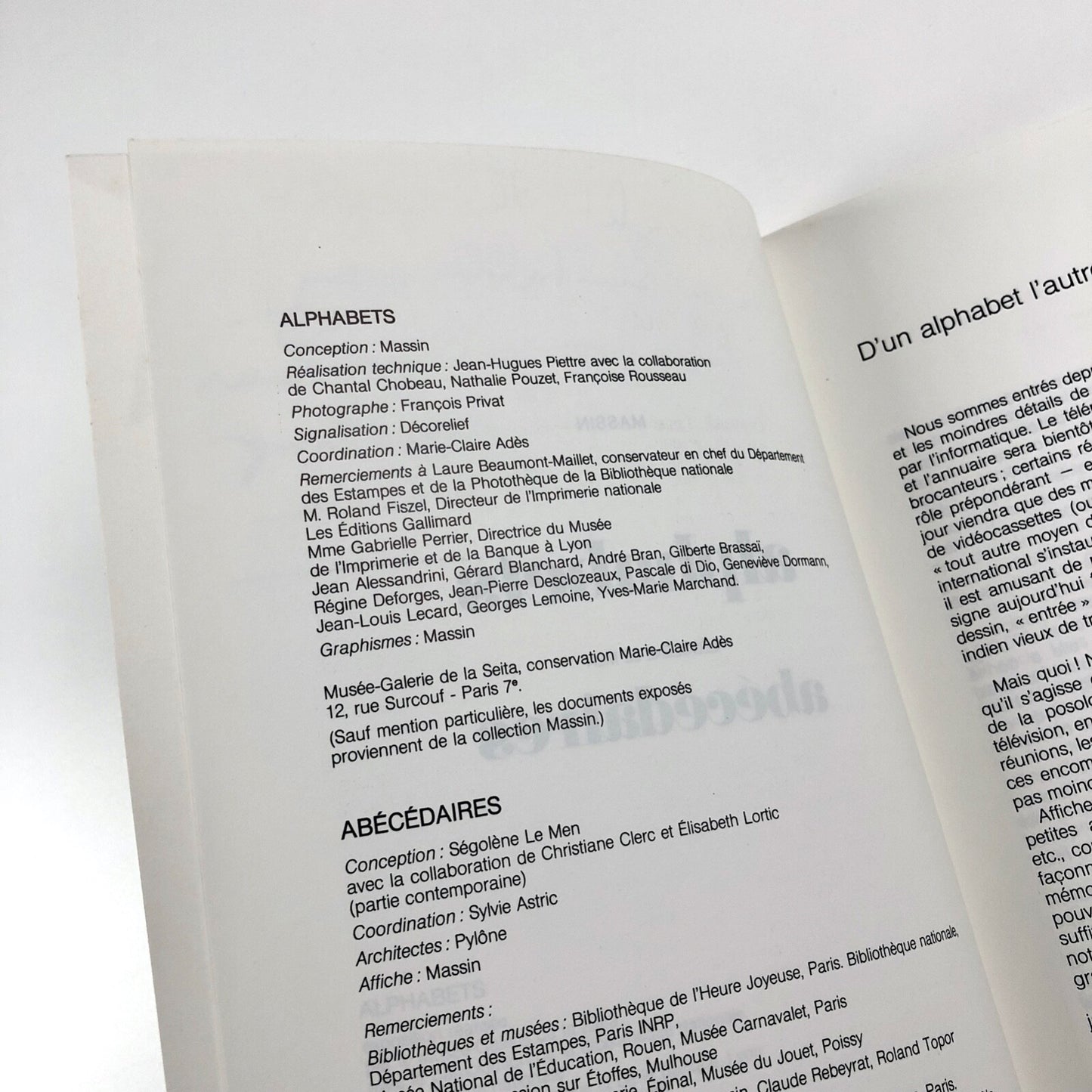 Alphabets Exposition organisée par Massin Musée Galerie de la Seita 1986/7 | Exhibition catalogue, 1987