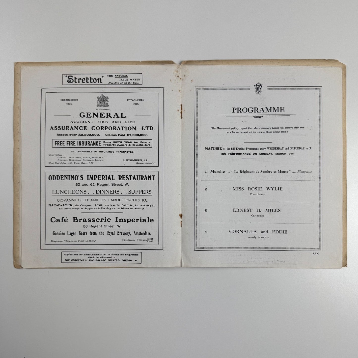 The Palace Theatre, London programme c.1915