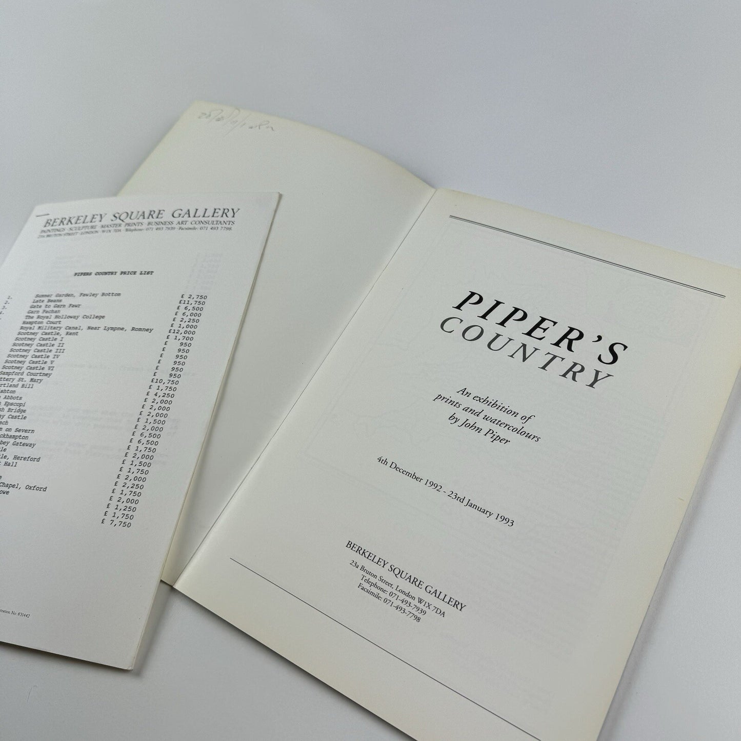[John] Piper's Country | Berkeley Square Gallery 1993 and price list
