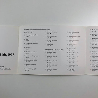 Jeremy Fraser. Recent Paintings III | The Simon Carter Gallery | Folded card, 1997