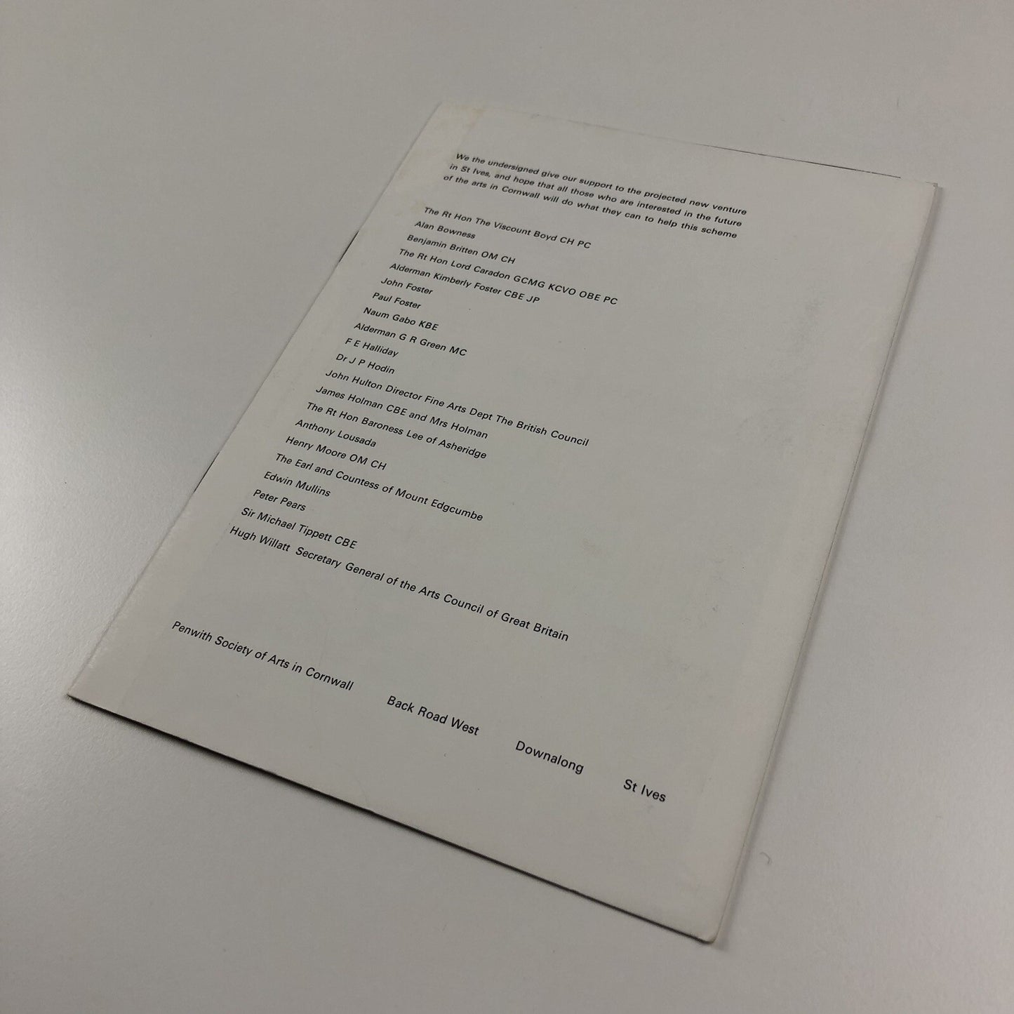 Penwith Society of Arts in Cornwall | Fundraising leaflet – presumed 1970s