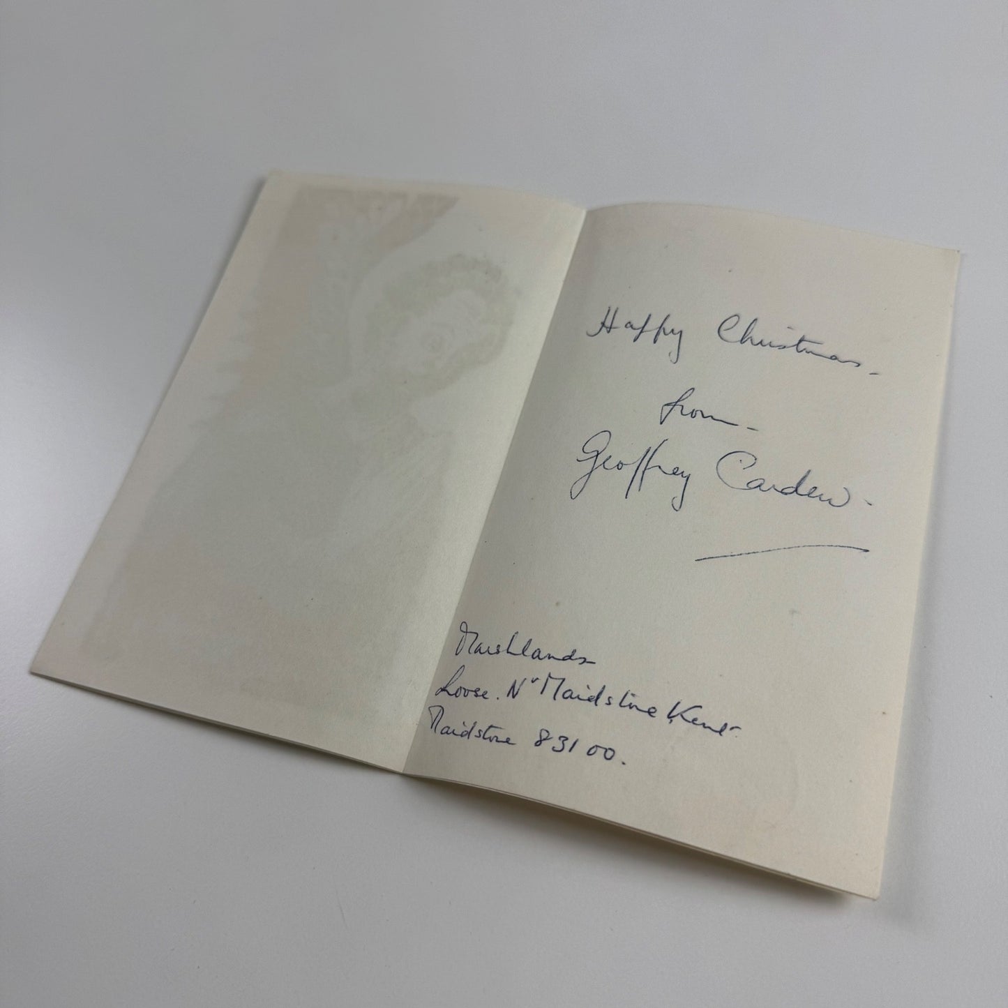 Hand-made Christmas card signed by Geoffrey Cardew