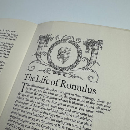 Specimen page for North’s Plutarch | Shakespeare Head Press | Stamp for Henry Young &amp; Songs Ltd booksellers Liverpool