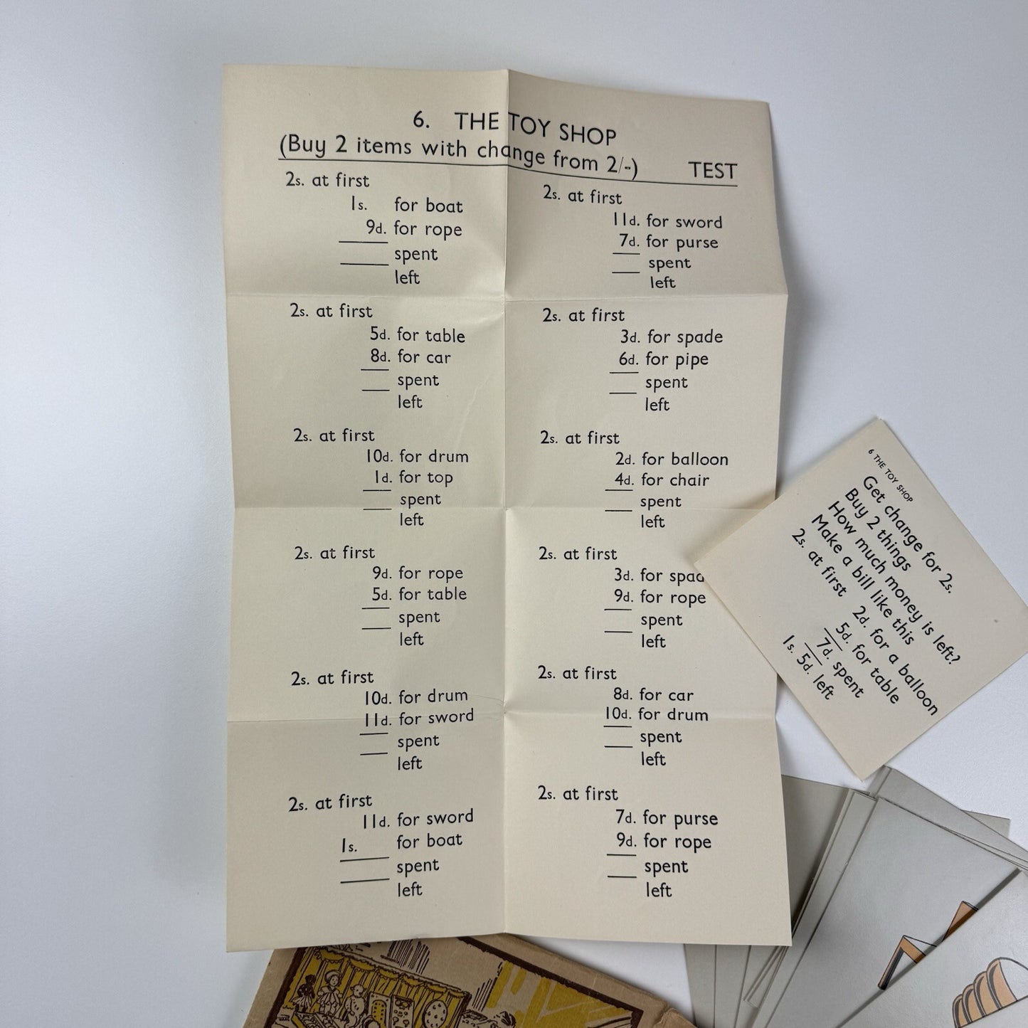 No 6 The Toy Shop educational maths toy | E.J. Arnold c.1950s – 12 cards & 2 leaflets