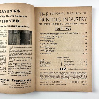 The Printing Industry – trade journal | Volume Seventeen, Number 7 | July 1936
