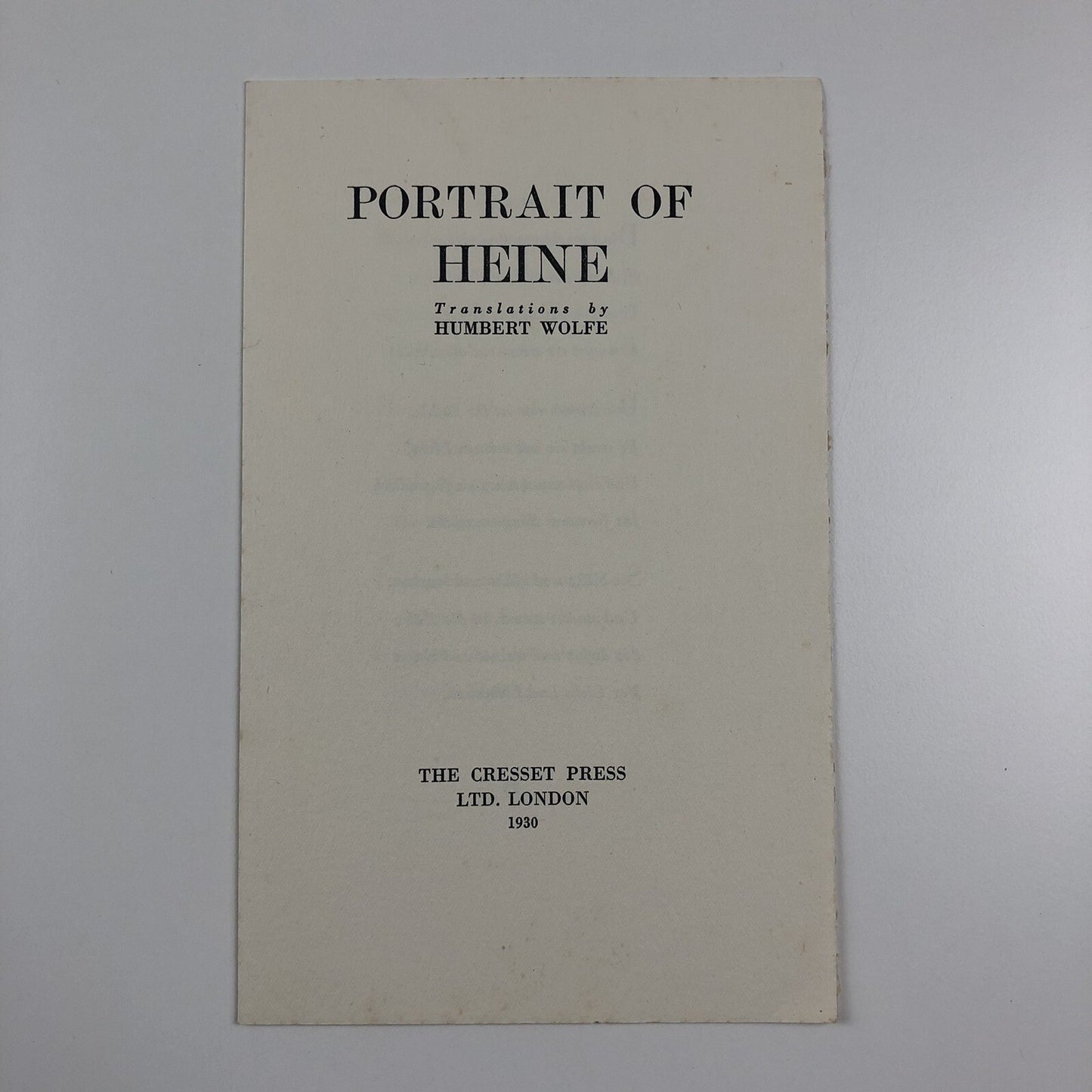 Prospectus for Portrait of Heine | Translated by Humbert Wolfe | The Cresset Press, 1930