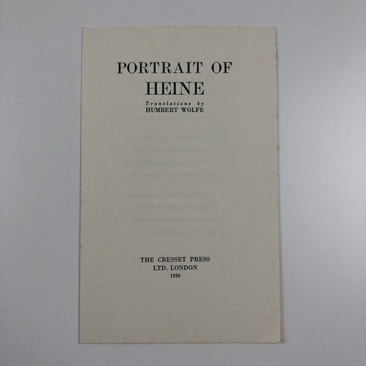 Prospectus for Portrait of Heine | Translated by Humbert Wolfe | The Cresset Press, 1930