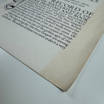 Order form for The Four Gospels The September Press Christopher Skelton, 1988 reproduction of The Golden Cockerel Press