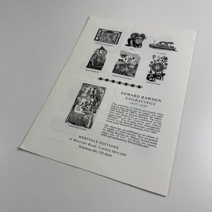 Leaflet and order form for Edward Bawden Linocuts. Merivale Editions, c.1988