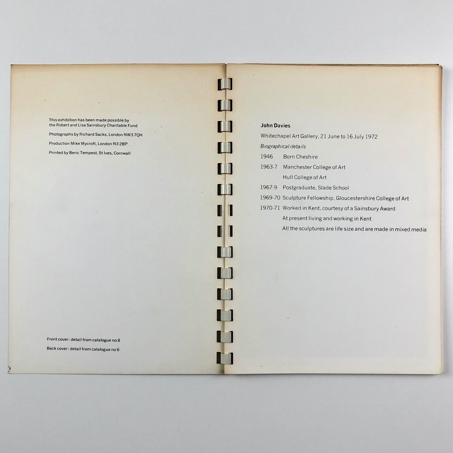 John Davies | Whitechapel Art Gallery exhibition catalogue, 1972