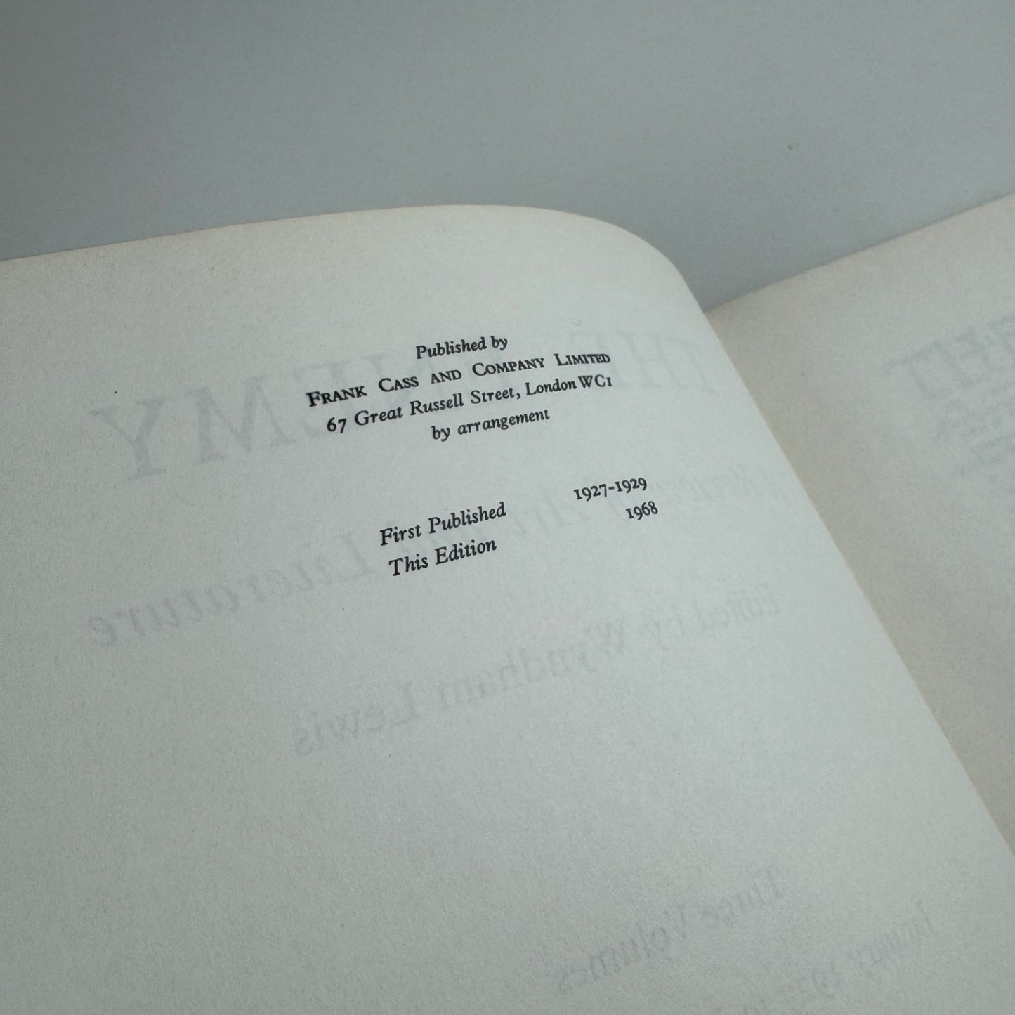 The Enemy a review of art and literature Wyndham Lewis | Frank Cass, 1968 edition