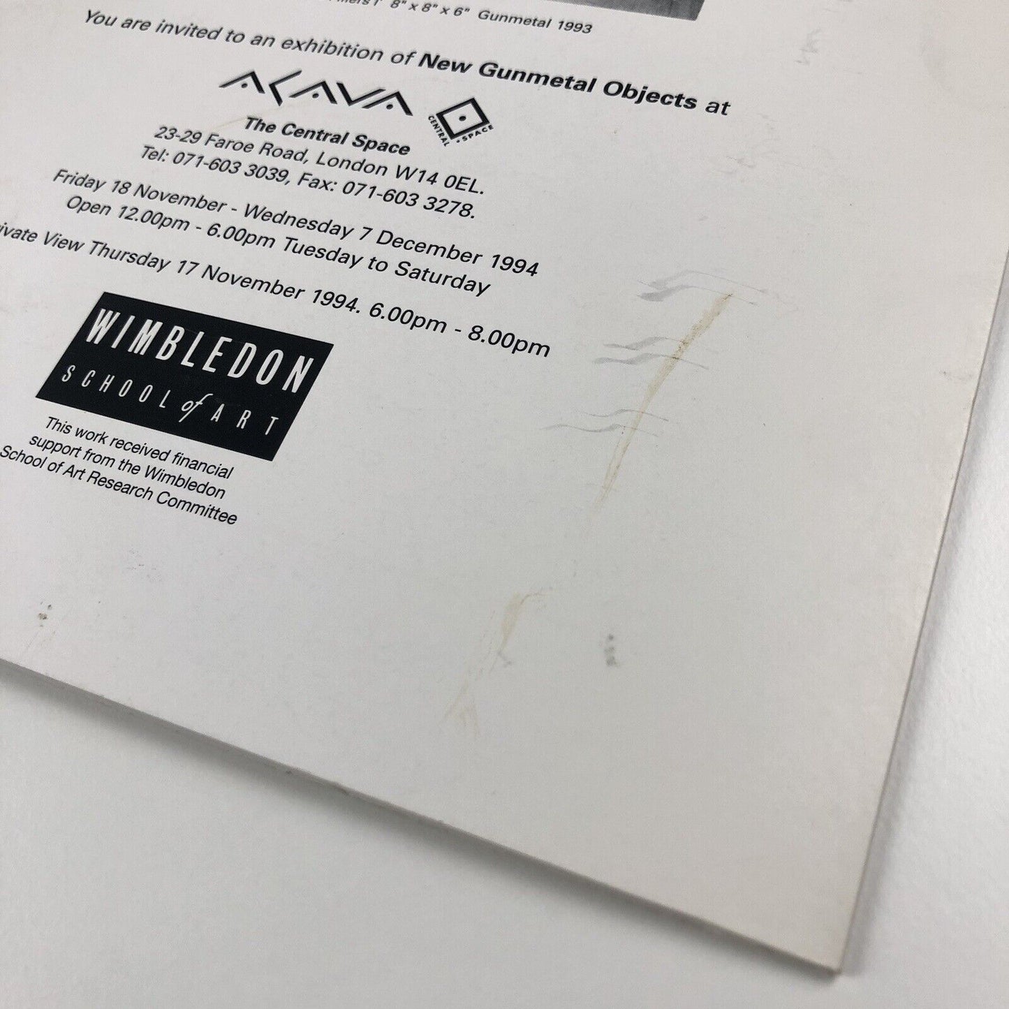 Folding card for John Mitchell Frustums and Fillers un omaggio a Giorgio Morandi | Wimbledon School of Art, 1994