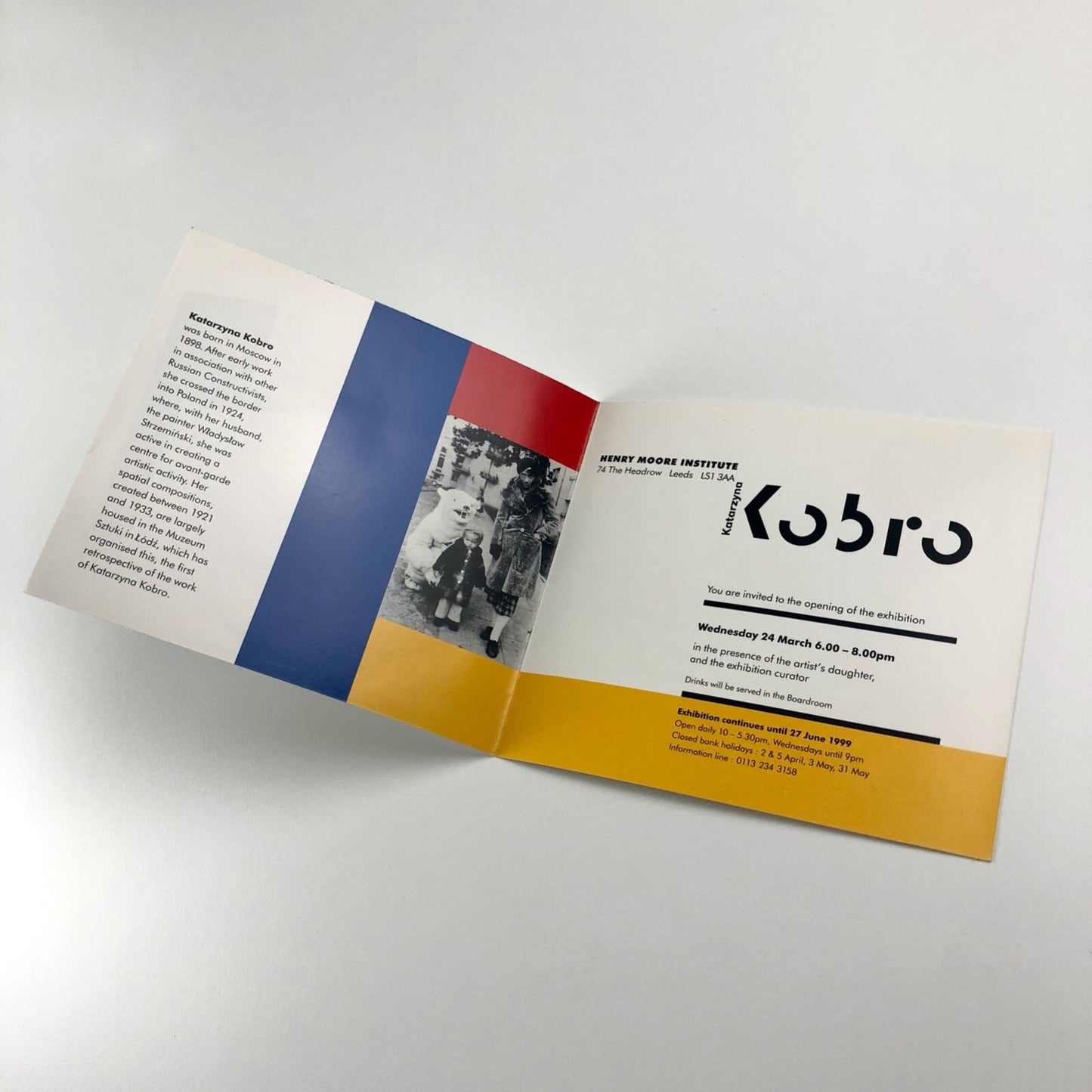 Katarzyna Kobro | Private View invitation card | Henry Moore Institute 1999
